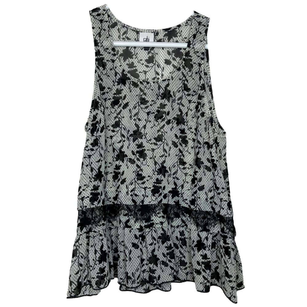Cabi Everything Top 5907 Black White Floral Polka Dot 2-Piece Tank Womens Size S